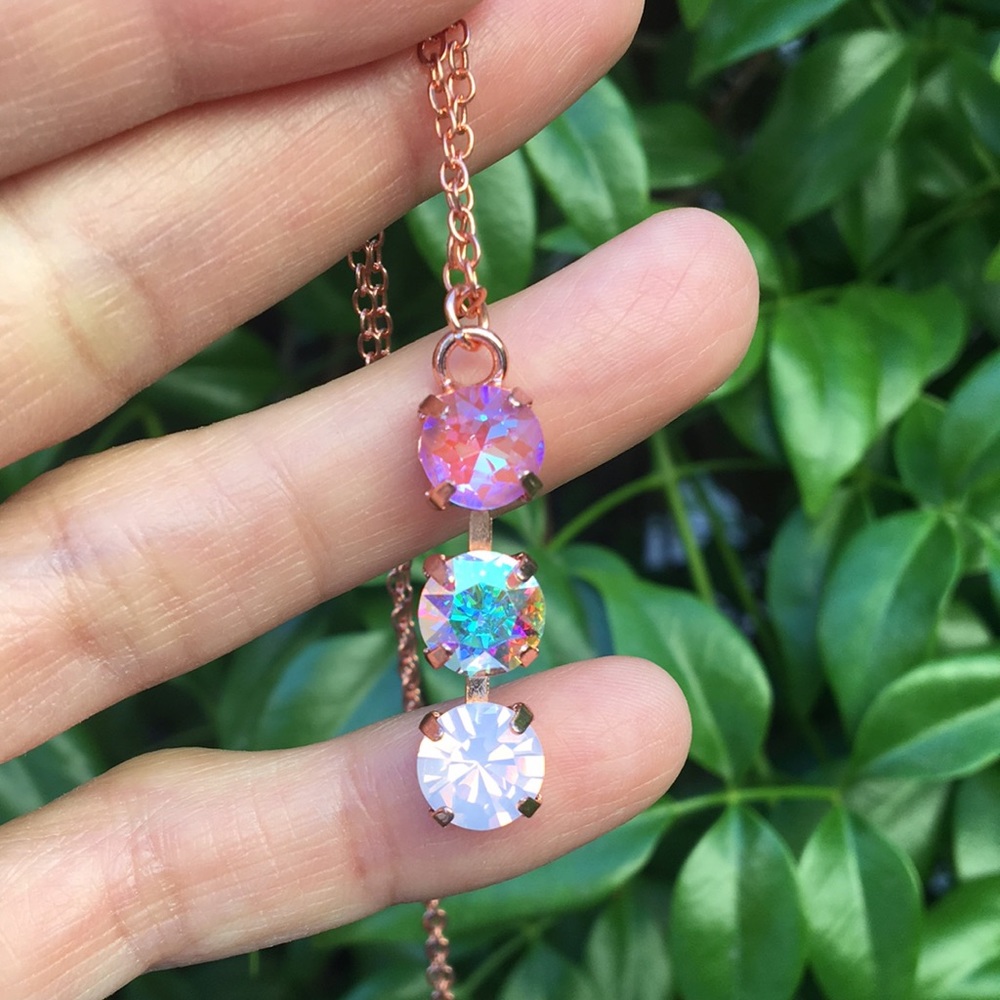 Aurora Borealis, Pink Opal + Violet Crystal Drop Necklace - Picture 16 of 16